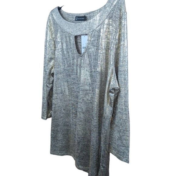 Women's New York & Company Long Sleeve Stretch Casual Blouse Open Chest Keyhole - Picture 2 of 8